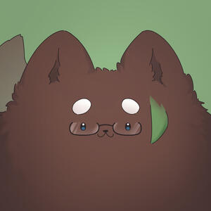 A picture of brown dog wearing glasses and white hoodie, holding white pen and black tablet. The dog's tail is big and folding in front of the body.